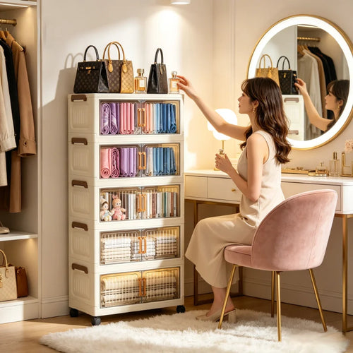 5-Tier Foldable Rolling Storage Cabinet - Furniture & Storage from Linloft.