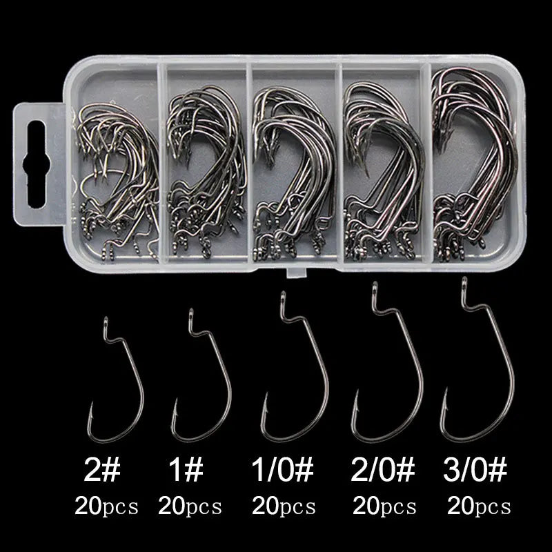 AS 50pcs/lot Texan Hooks Fishing Soft Worm Hooks High Carbon Steel Wide Super Lock Fishhooks Lure Softjerk Hooks Fishing Tackle