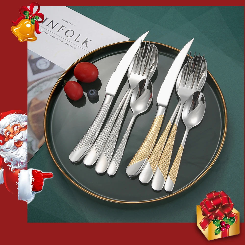Kitchen Tableware Cutlery Set Silver Cutlery Set Stainless Steel Luxury Dinnerware Fork Spoon Knife Western Dinner Set Gold - Furniture & Storage from Linloft.
