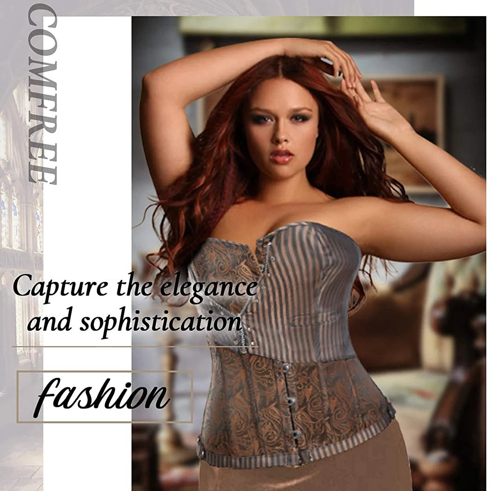 Miss Moly Brown Sexy Corsets and Bustiers Steampunk Corset Top Waist Tummyr Gothic Clothing Corselet Brocade Zip Patchwork S-2XL