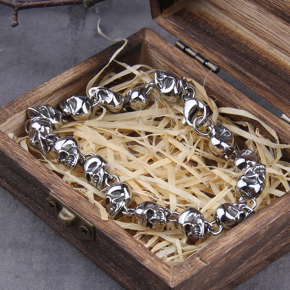Punk Skull Stainless Steel Chain Bracelet - Bracelets from Linloft.