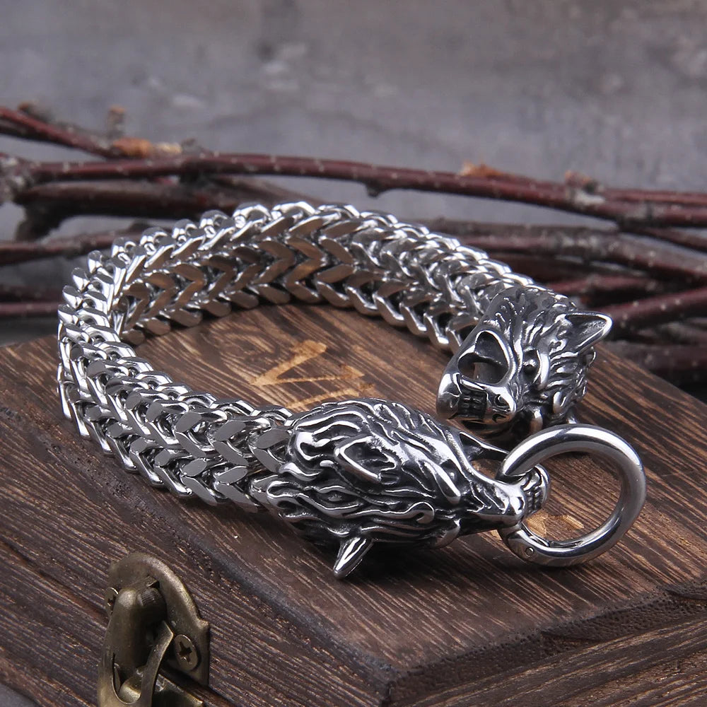 Viking Wolf Stainless Steel Mesh Bracelet - Bracelets from Linloft.
