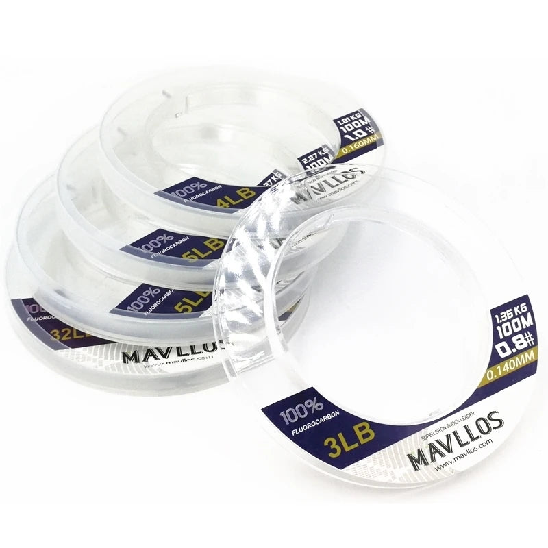 Mavllos 100% 100M Fluorocarbon Fishing Line Carp Super Strong  Leader Carbon Fiber Saltwater Fly Fishing Line Monofilament Lines