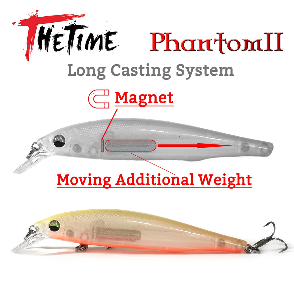 2PCS Phantom II 19g Suspend Minnow Lure 110mm Long Casting Suspension Jerkbait Wobbler Artificial Baits Fishing For Bass Trout