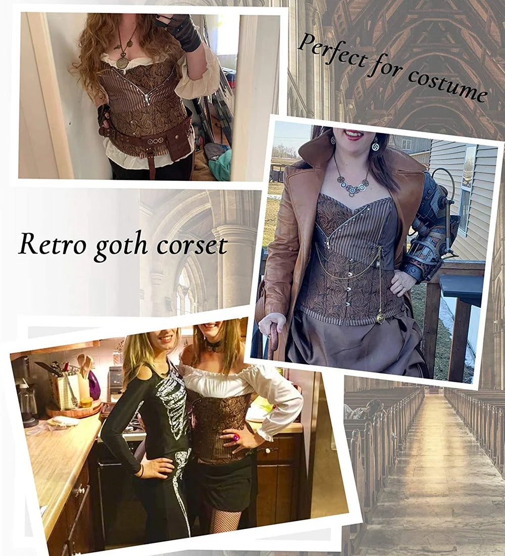 Miss Moly Brown Sexy Corsets and Bustiers Steampunk Corset Top Waist Tummyr Gothic Clothing Corselet Brocade Zip Patchwork S-2XL