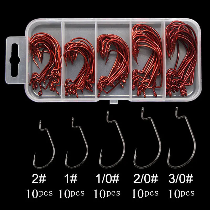 AS 50pcs/lot Texan Hooks Fishing Soft Worm Hooks High Carbon Steel Wide Super Lock Fishhooks Lure Softjerk Hooks Fishing Tackle