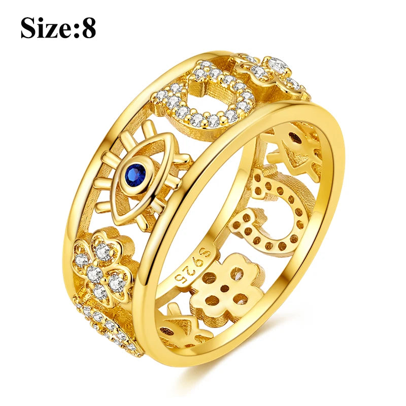 MULA Wedding Band Rings for Women Man 925 Sterling Silver Evil Eye Hand Celtic Knot Four-Leaf Clover Ring Stackable Jewelry Gift - Rings & Jewelry from Linloft.
