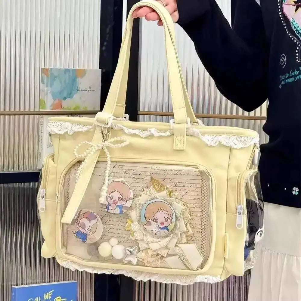 New Y2K Cute Japanese Ita Shoulder Bag Lolita Girls Transparent Tote Bag Large Capacity Crossbody Casual Bag DIY Display Handbag - Bags & Cases from Linloft.