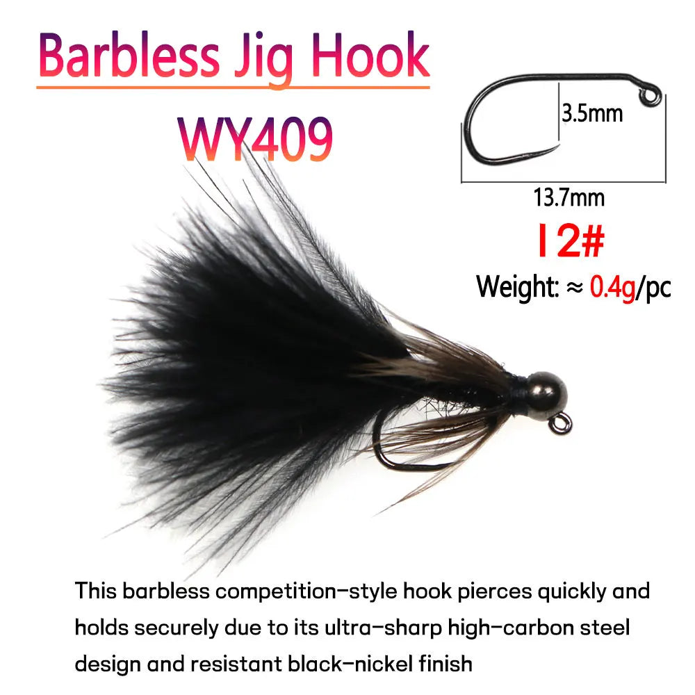 4~6pcs #10 #12 Fast Sinking Tungsten Barbless Jig Woolly Bugger Streamer Barbed Bugger Tan Jig Nymph Fly Trout Bass Fishing Lure