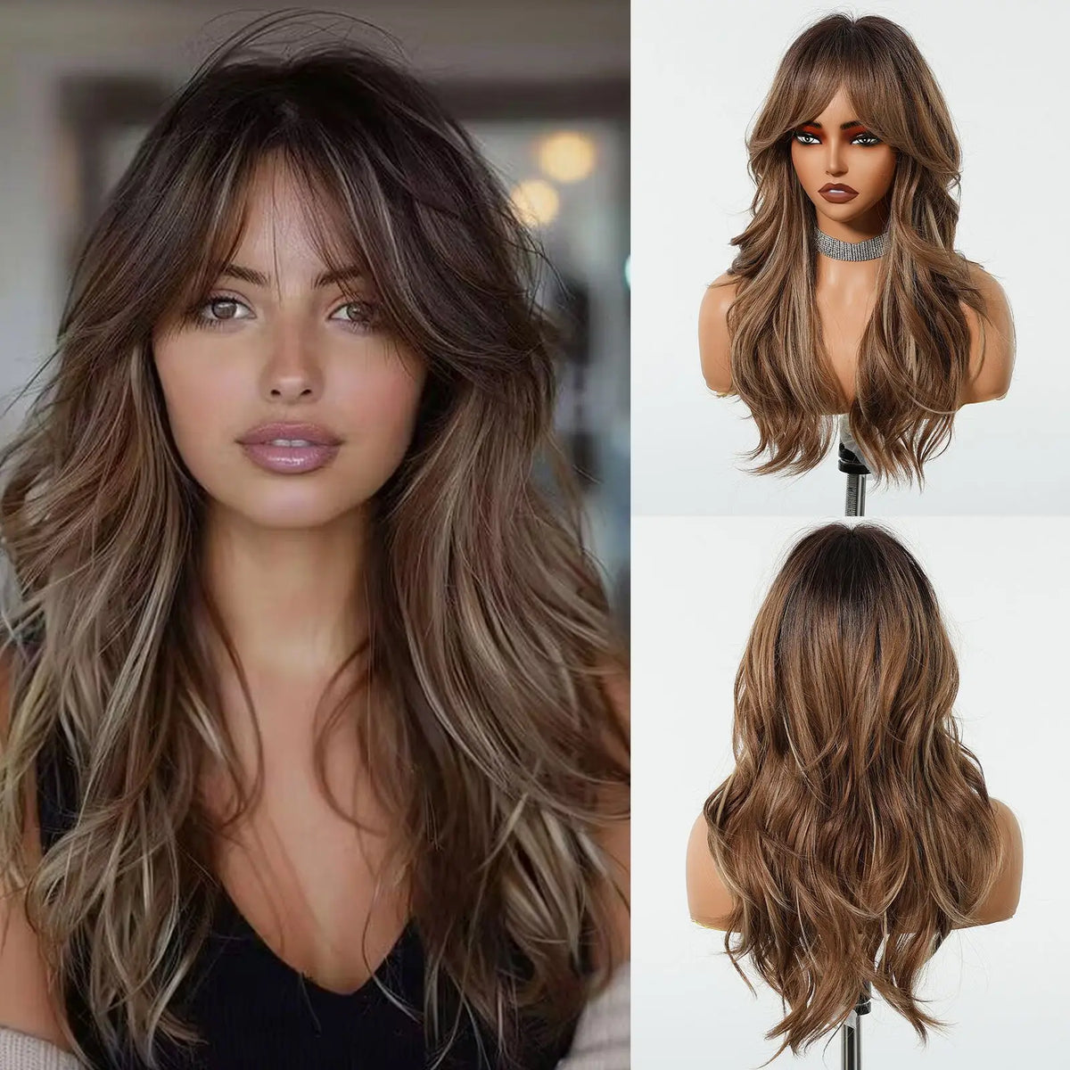 Long Wavy Synthetic Wig with Bangs - Apparel & Accessories from Linloft.