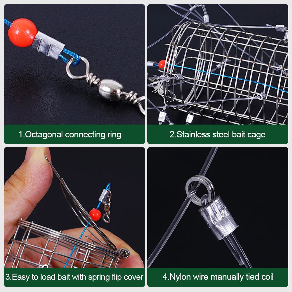 Crab Catching Tool Lure Trap Stainless Steel Bait Cage Fish Cage Feeder Fishing Tackle Suitable Crab Shrimp Crawfish Trap Cage