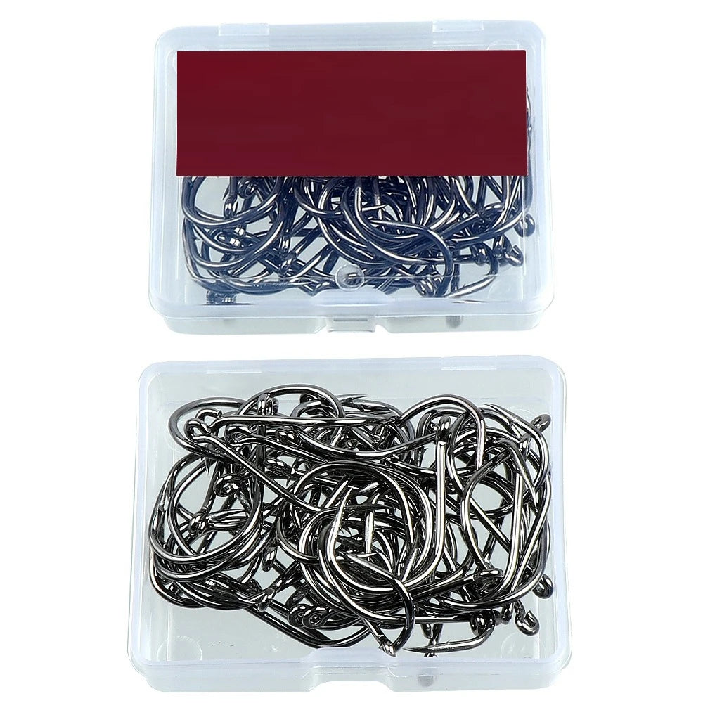 100PCS Barbed Fishing Hooks Sharp Eyelet Fish Hook  Angling Tackle Box Packed for Saltwater Freshwater Sea Lake Fishing
