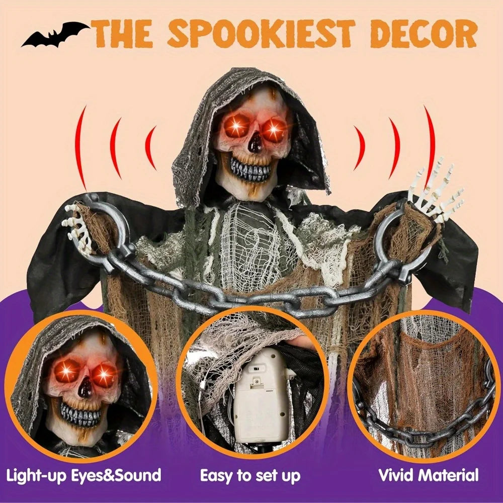 Life-Size Animated Grim Reaper Halloween Prop - Seasonal & Holiday from Linloft.