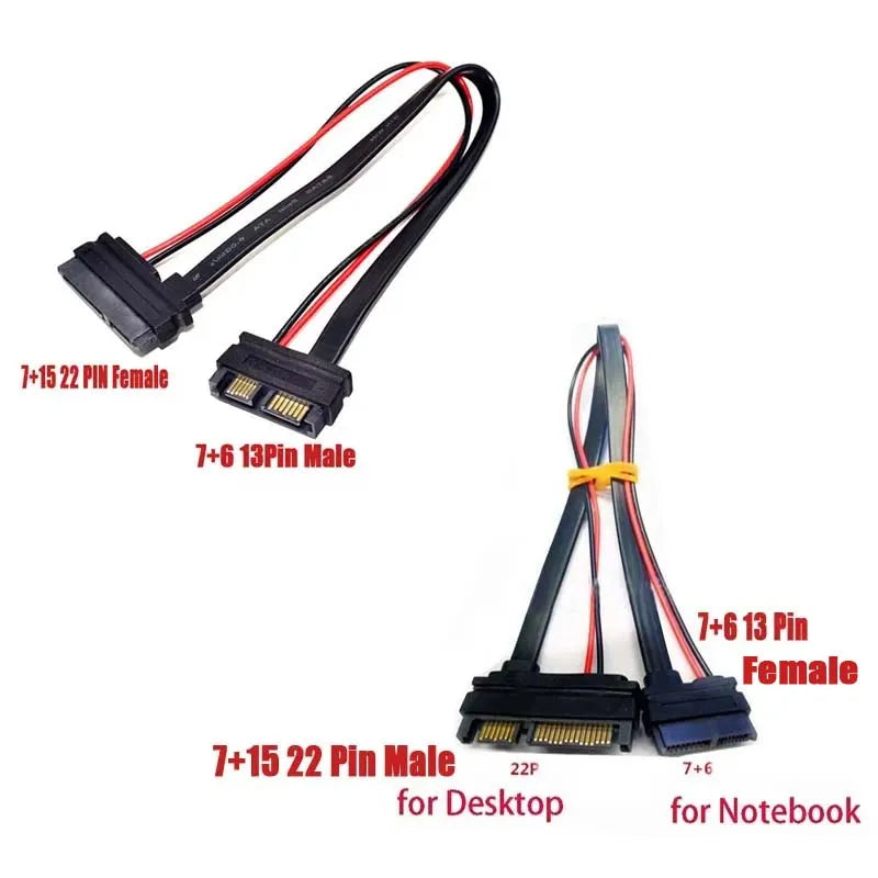 SATA 13Pin to 22PIN Converter Cable CD Drive Hard Disk SSD Power Data Wire 7+15 Female to 7+6 Male 22 Pin Male to 13Pin Male Ada