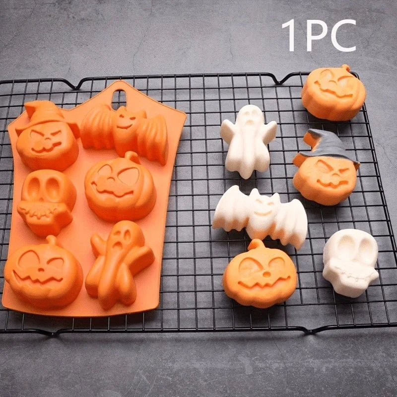 Halloween Moulds Nonstick Silicone Pumpkin Mold Skull Bat Ghost Shape Chocolate Candy Mold Baking Cake Pudding Cookie Cupcakes