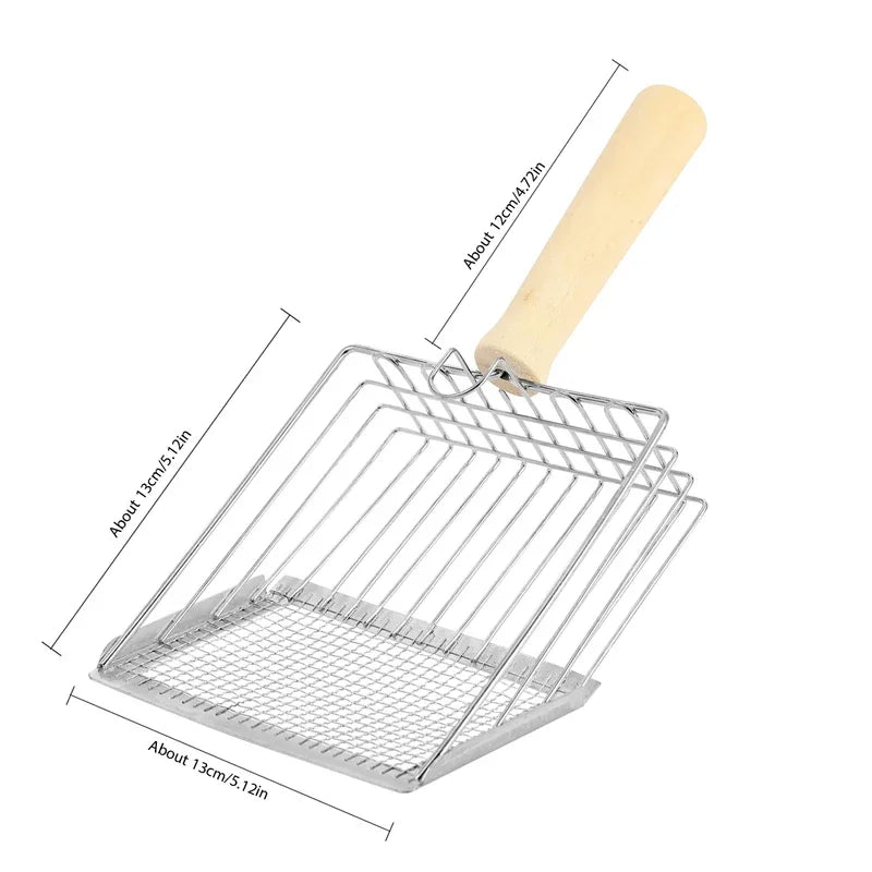 Cat Litter Shovel Wood Handle Metal Scooper with Hook Portable Stainless Steel Sifting Kitten Toilet Cleaning Tool Pet Products - Pet Supplies from Linloft.