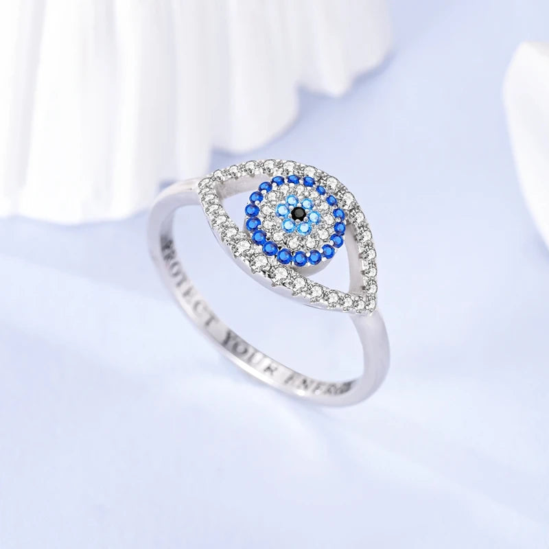 MULA Wedding Band Rings for Women Man 925 Sterling Silver Evil Eye Hand Celtic Knot Four-Leaf Clover Ring Stackable Jewelry Gift - Rings & Jewelry from Linloft.