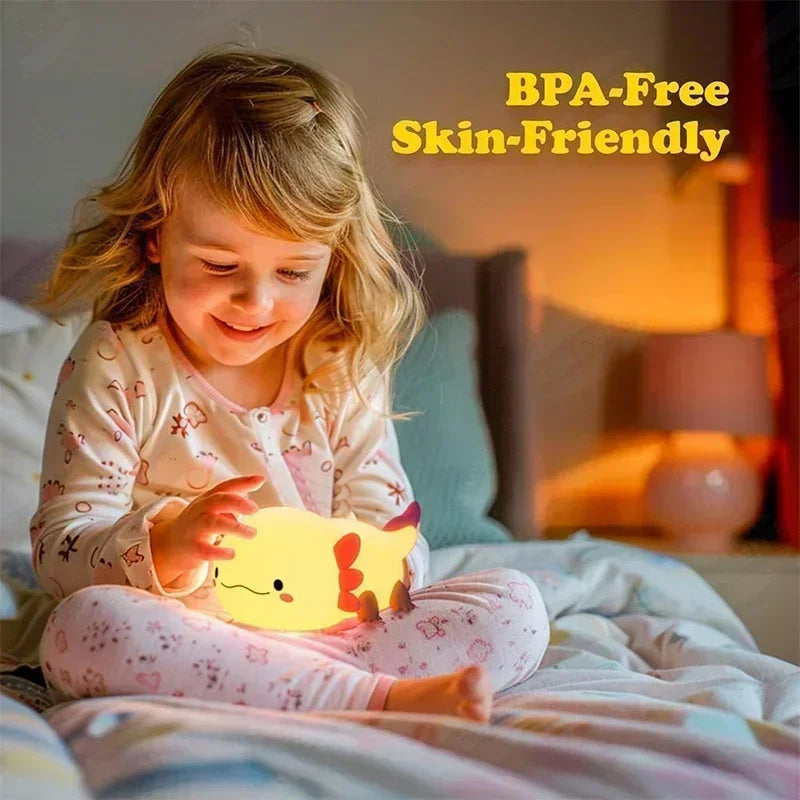 Cute Axolotl Night Light Silicone Nursery Sleeping Lamp Touch Control Nightlights USB Rechargeable Table Lamp for Child - Home Lighting from Linloft.