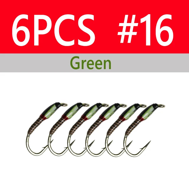 Wifreo 6PCS UV Glow Epoxy Buzzer Midge Nymph Fly Fluorescent Peacock Quill Nymph Trout Perch Grayling Fishing Lures Bait #10~#16 - Fishing Tackle from Linloft.