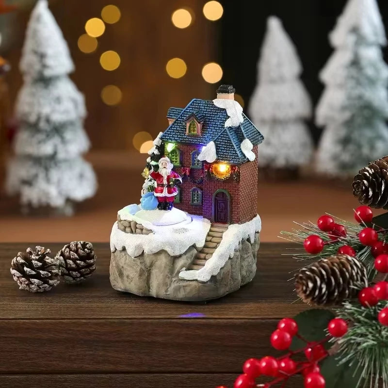 Christmas Lighted Music Box Resin Santa Ornament Gift Box Xmas Decorative Gift for Home Kitchen Cafe Window Holiday Party - Seasonal & Holiday from Linloft.