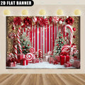 Christmas background, featuring elements of walking stick candy and gingerbread house, party decorations, Christmas decorations