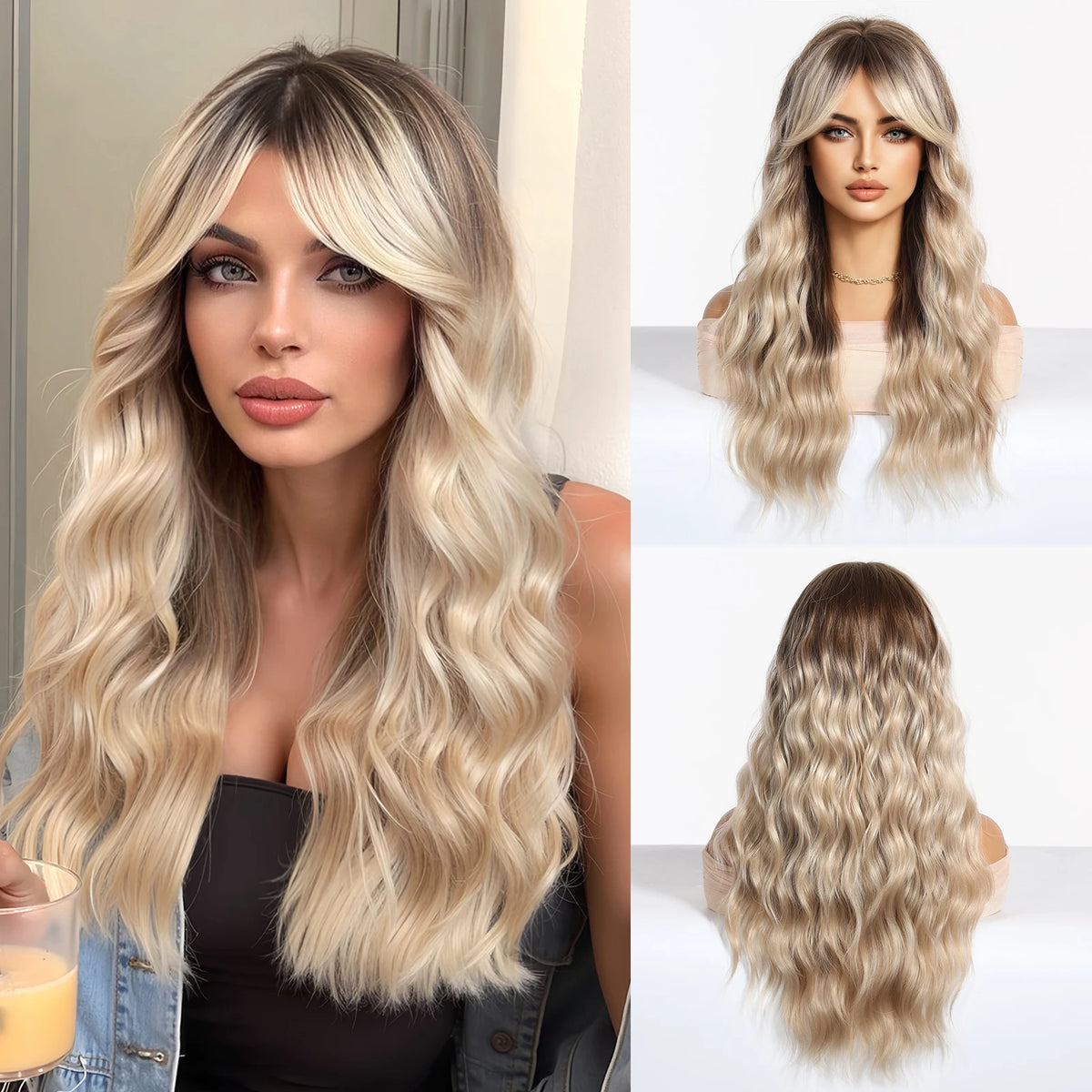 Long Wavy Synthetic Wig with Bangs - Apparel & Accessories from Linloft.