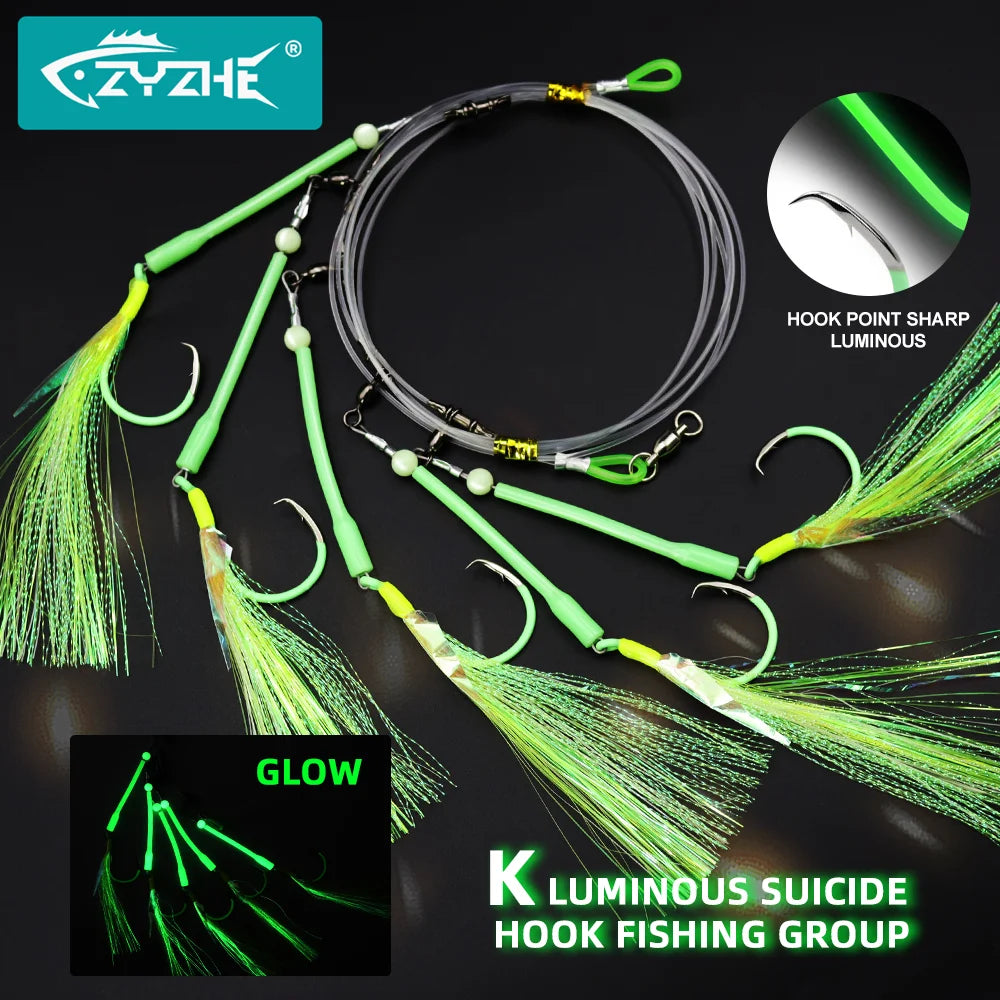 ZYZHE 1pc Deep Drop Rigs With 5 Luminous Circle Hooks Saltwater Boat Fishing Bait Rigs Ideal For Tuna Cod Redfish Marlin