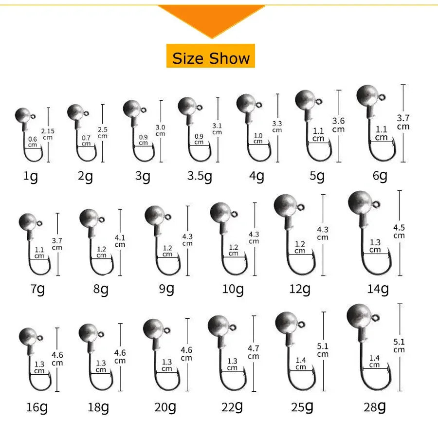 10pc/set l1g 2g 3g 4g 5g 10g 20g 22g 25g 28g crank Jig head hook fishing hook head Jig lure hard bait soft worm hook for fish