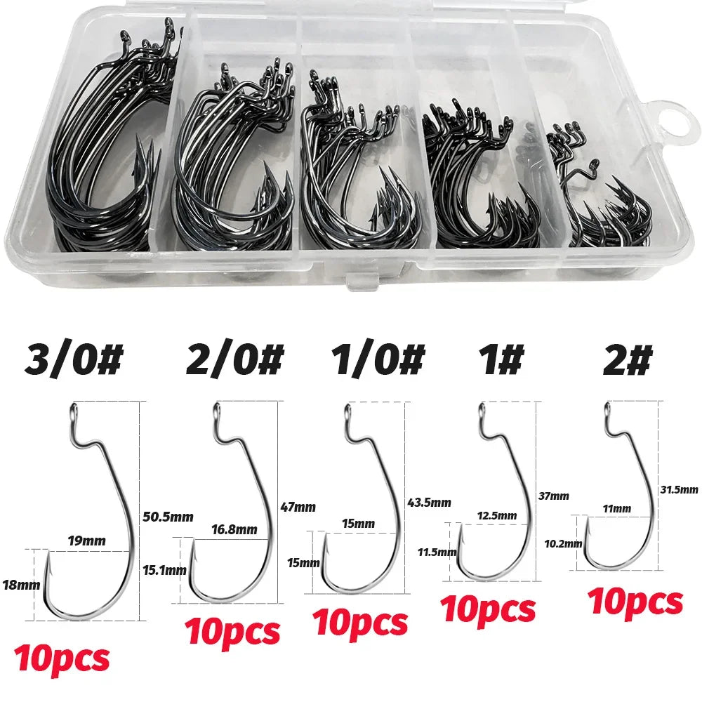 Wide Gap Offset Worm Hooks with Box - Fishing Hooks from Linloft.