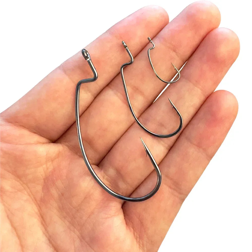 Worm Hooks Boxed Wide Gap Texas Rig Jig Crank High Carbon Steel Offset Barbed Worm Hook Set Fishing Tackle Soft Lure Fishhook