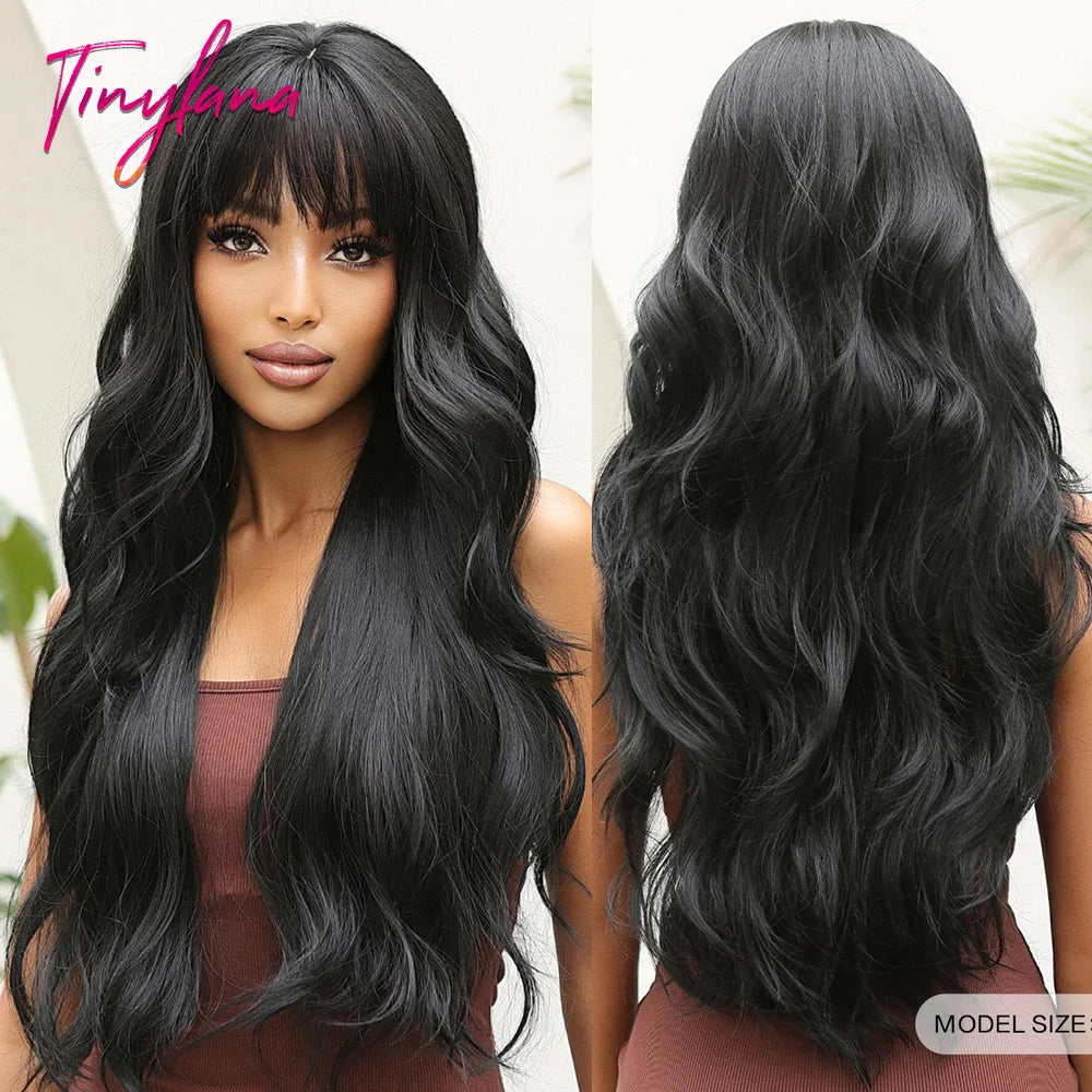 Long Wavy Synthetic Wig with Bangs - Apparel & Accessories from Linloft.