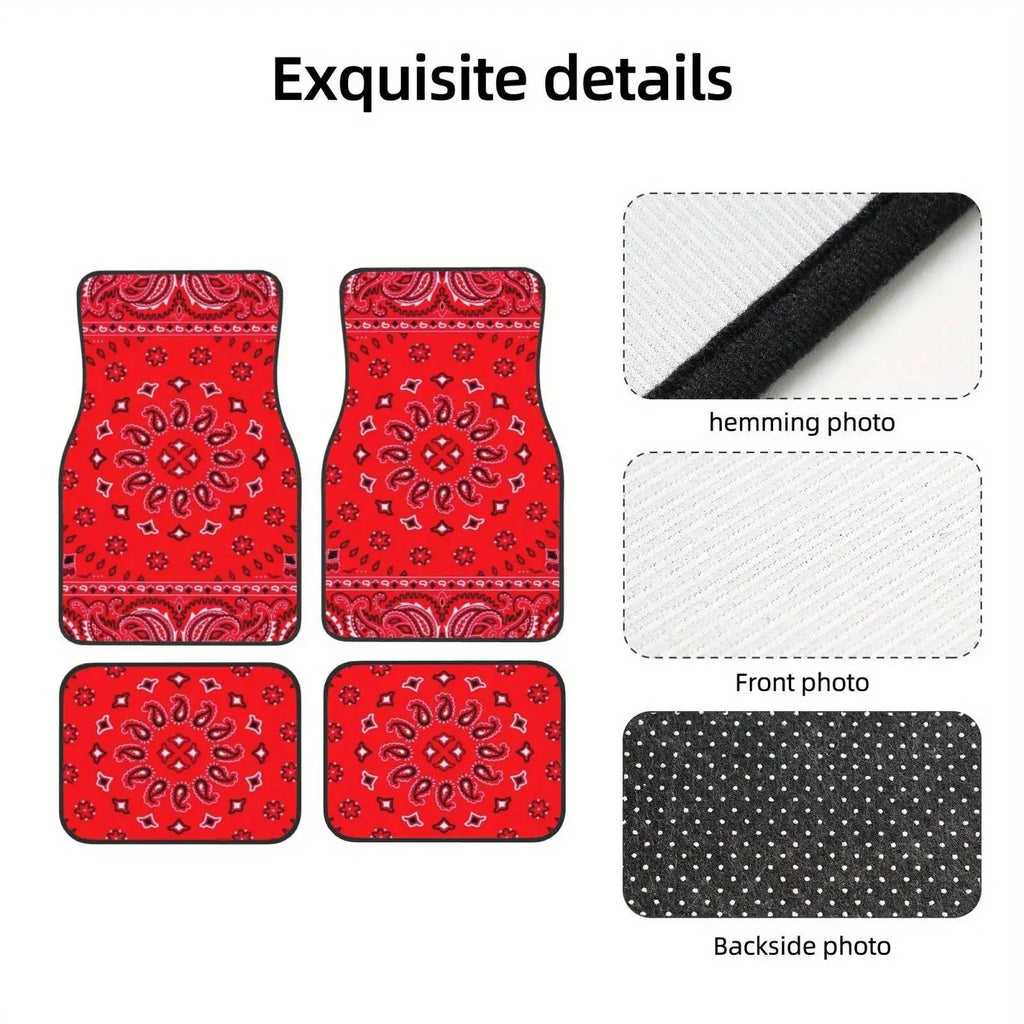 Red Bohemian Paisley Print Car Floor Mats 4Pcs Universal Anti-Slip Auto Carpet Interior Accessories For Women Girls Sedan SUV - Vehicle Parts & Accessories from Linloft.