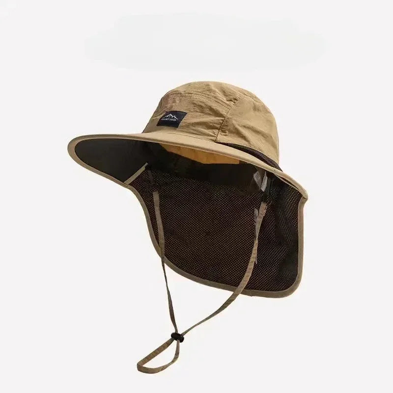 Caps Summer Wide Brim Neck Protection Unisex Bucket Hats Outdoor Visor Quick-drying Panama Sunscreen Tied Fishing Hiking Hat - Fishing Tackle from Linloft.