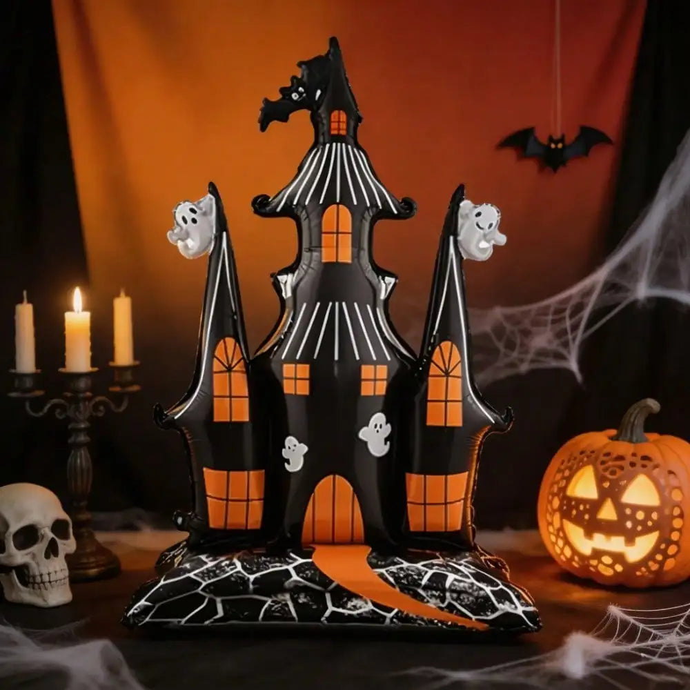 1pc Halloween Haunted Castle Foil Balloon, 59.06in Large Spooky Ghost Bat Castle Mylar Balloon, Halloween Party Table Centerpiece Decor Supplies