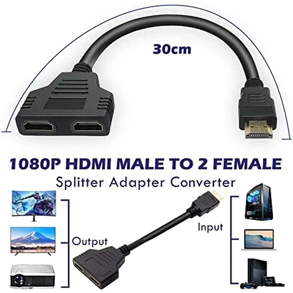 1 In 2 Out HDMI-compatible Splitter Cable 1 Male To 2 Female Adapter 1080P 4K 3D For Laptop HD TV Monitor PC Projector TV Use