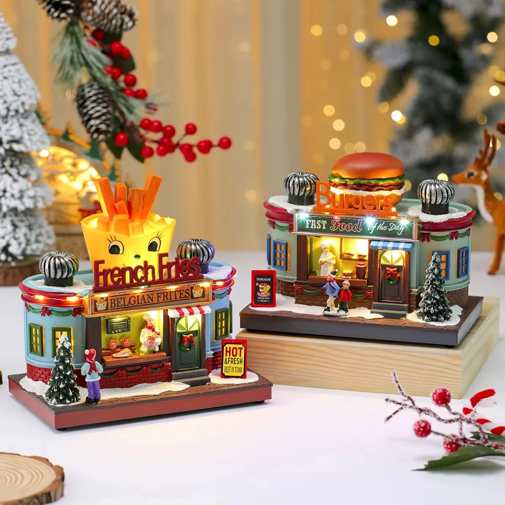 Christmas Lighted Music Box Resin Santa Ornament Gift Box Xmas Decorative Gift for Home Kitchen Cafe Window Holiday Party - Seasonal & Holiday from Linloft.