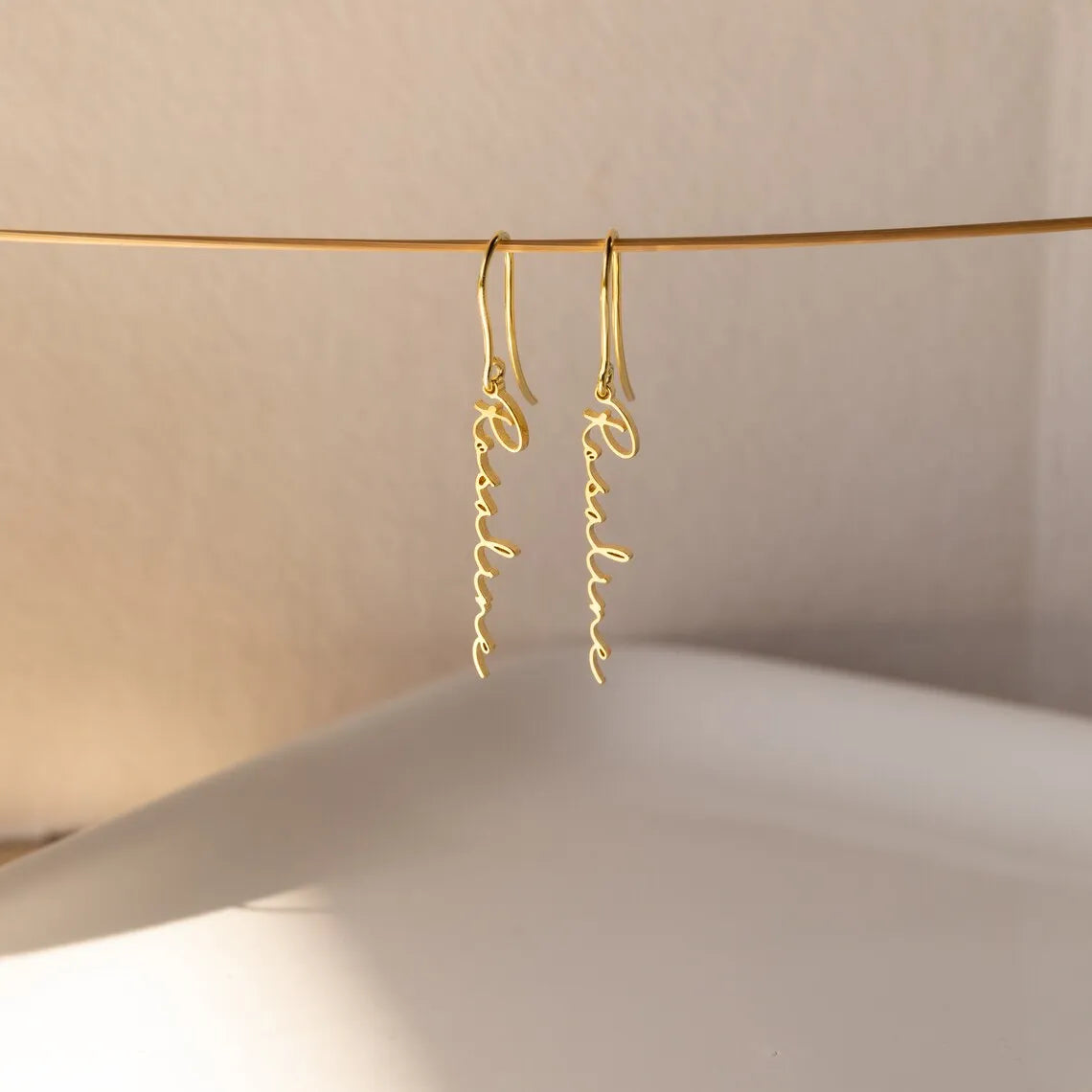 Custom Name Drop Earrings, Stainless Steel - Earrings from Linloft.