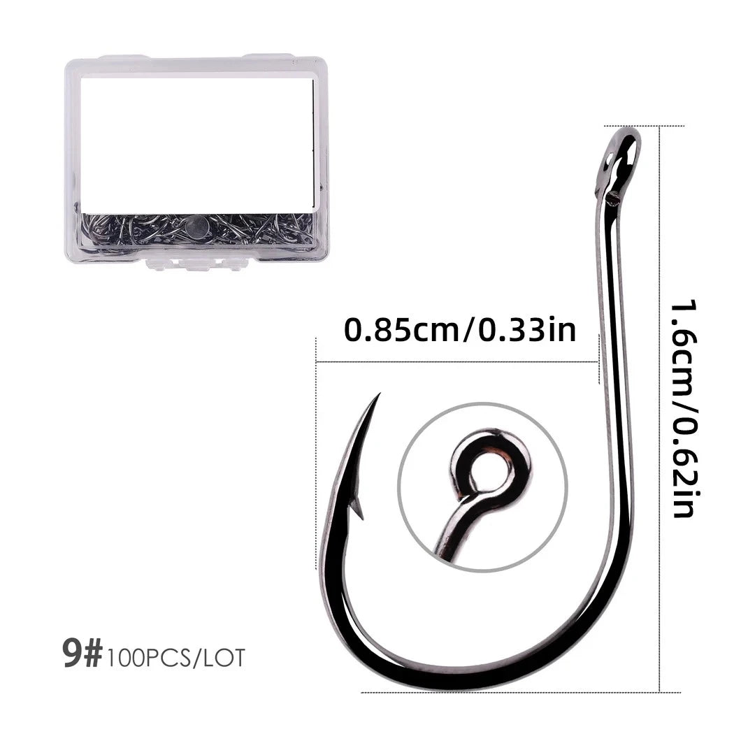 Sharp Barbed Eyed Hooks, 100-Pack - Fishing Hooks from Linloft.