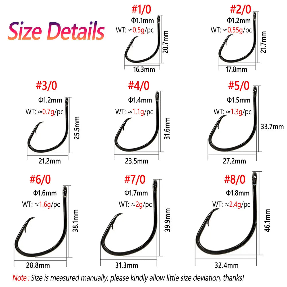 Bimoo 100PCS #1/0~#8/0 Light Offset Circle Fishing Hook For Live Bait Hook Corrosion Resistant Saltwater Freshwater Fishing