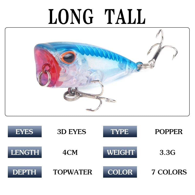1pcs Fishing Lures 4cm 3.3g Topwater Popper Bait 11 Color Hard Bait Artificial Wobblers Plastic Fishing Tackle With 12# Hooks