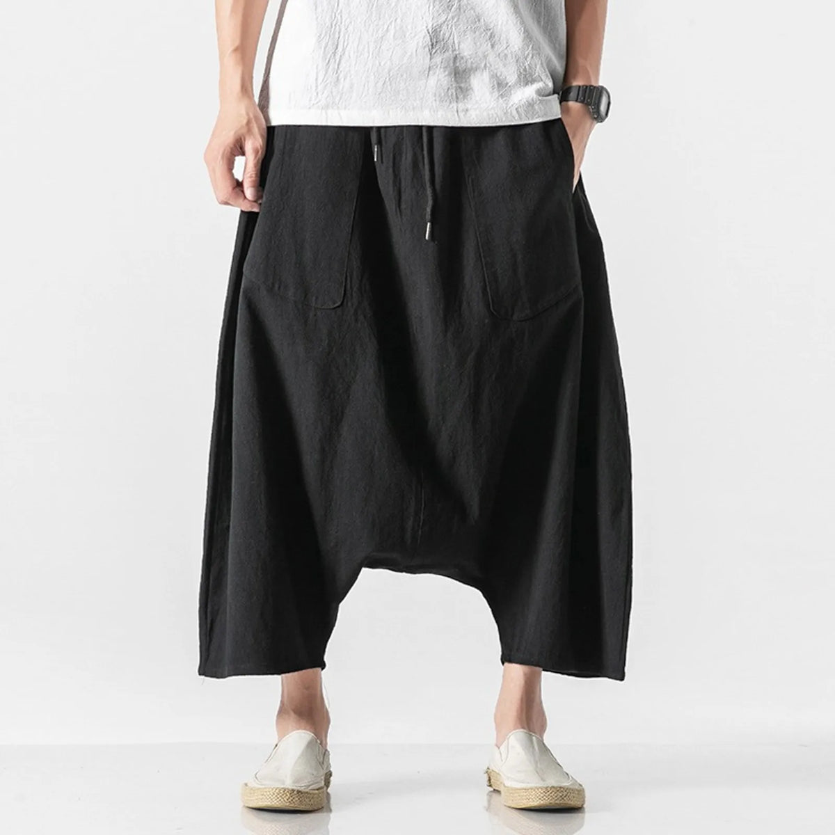 Mens Overalls Cotton Shorts Pants Wide Leg Knee Length Men Pants Casual Stretch Garment Parachute Pants Harajuku Streetwear Y2k - Apparel & Accessories from Linloft.
