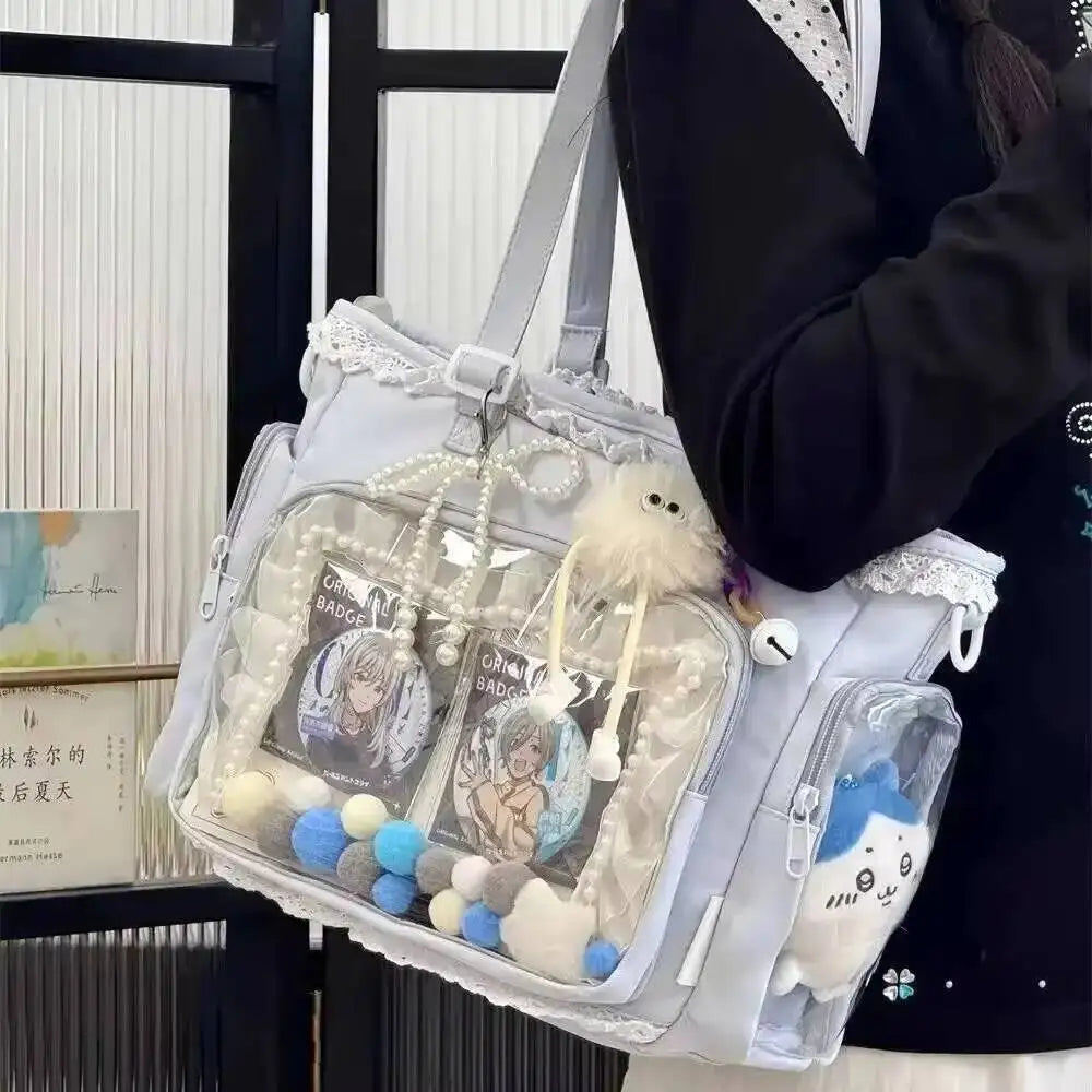 New Y2K Cute Japanese Ita Shoulder Bag Lolita Girls Transparent Tote Bag Large Capacity Crossbody Casual Bag DIY Display Handbag - Bags & Cases from Linloft.