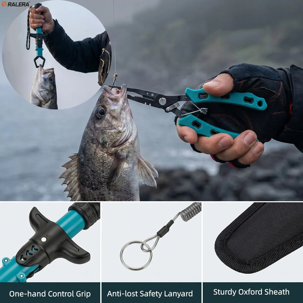 RALERA Saltwater Resistant Fishing Gear Tackle Kit: Fishing Pliers, Fillet Knife, Fish Lip Gripper,  Braid Scissors, Line Cutter