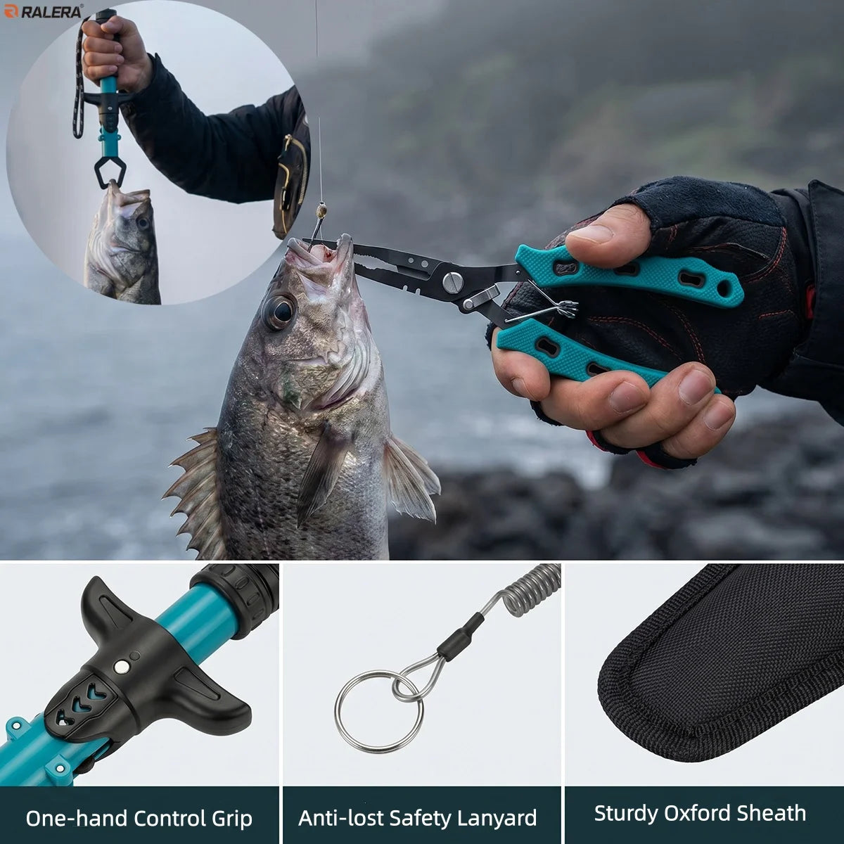 RALERA Saltwater Resistant Fishing Gear Tackle Kit: Fishing Pliers, Fillet Knife, Fish Lip Gripper,  Braid Scissors, Line Cutter