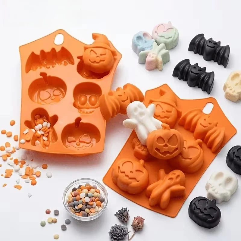 Halloween Moulds Nonstick Silicone Pumpkin Mold Skull Bat Ghost Shape Chocolate Candy Mold Baking Cake Pudding Cookie Cupcakes