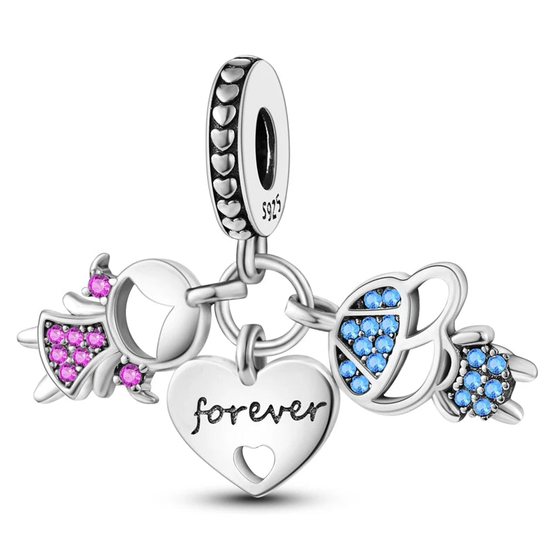 MULA Pink 925 Sterling Silver Charms Pendant Perfume Dreamcatcher Heart Love Beaded Fit Original Bracelet Women DIY Jewelry Gift - Bracelets from Linloft.