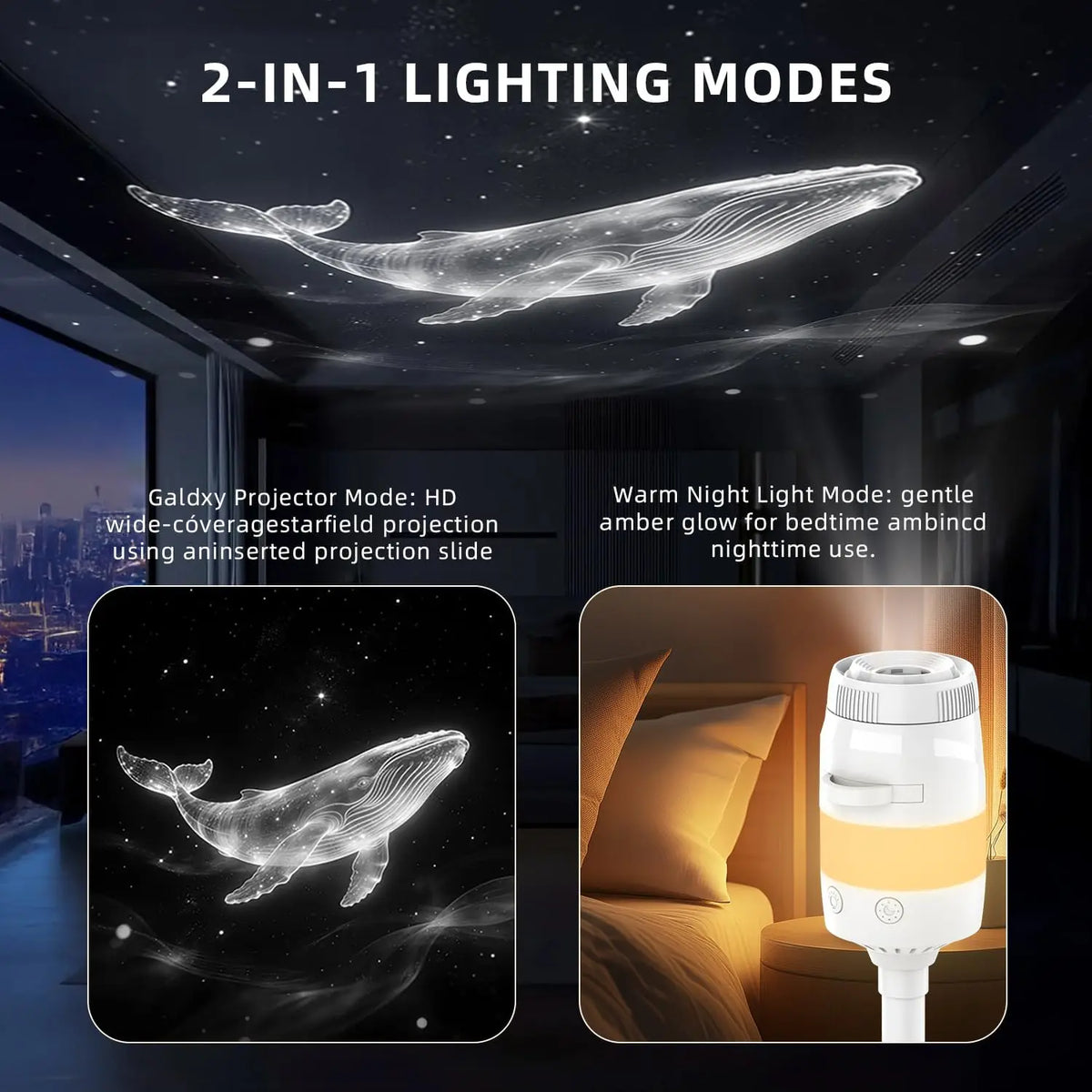 4K Galaxy Star Projector Night Light 2-in-1 USB RBG LED Night Light with 13 Projector Films 360° Adustable Brightness Control