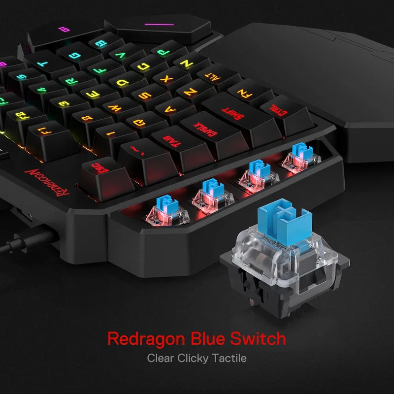 Redragon K585 DITI One-Handed RGB Mechanical Gaming Keyboard,Wrist Rest 42 Keys Type-C Professional Gaming Keypad Hot-Swappable