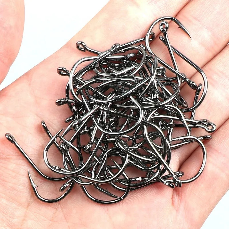 100PCS Barbed Fishing Hooks Sharp Eyelet Fish Hook  Angling Tackle Box Packed for Saltwater Freshwater Sea Lake Fishing