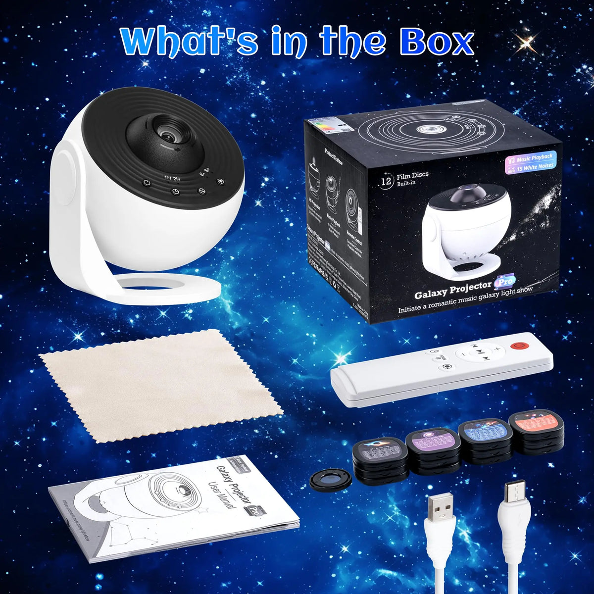 Galaxy Projector for Bedroom Pro Version HD 12 in 1 Film Discs Star Projector Galaxy Light Planetarium Projector with Timer White Noise 360 ° Rotation Bluetooth Remote Control - Home Lighting from Linloft.
